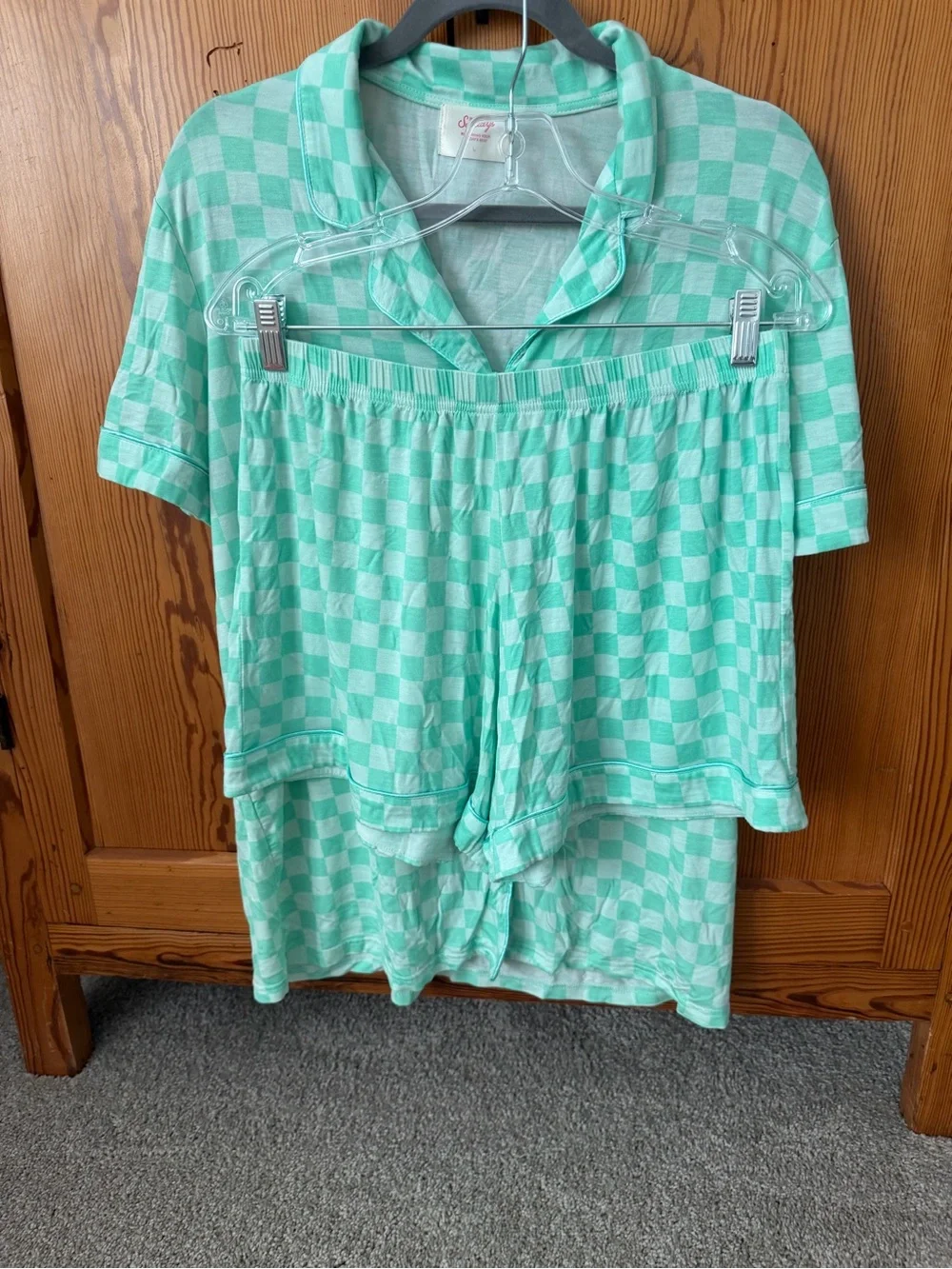In My Sundays Seafoam Checkered Short-Sleeve & Short Pajama Set - Women's